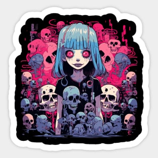 Goth Girl with skulls Pastel Goth Fantasy Kawaii Girl Skulls Sticker